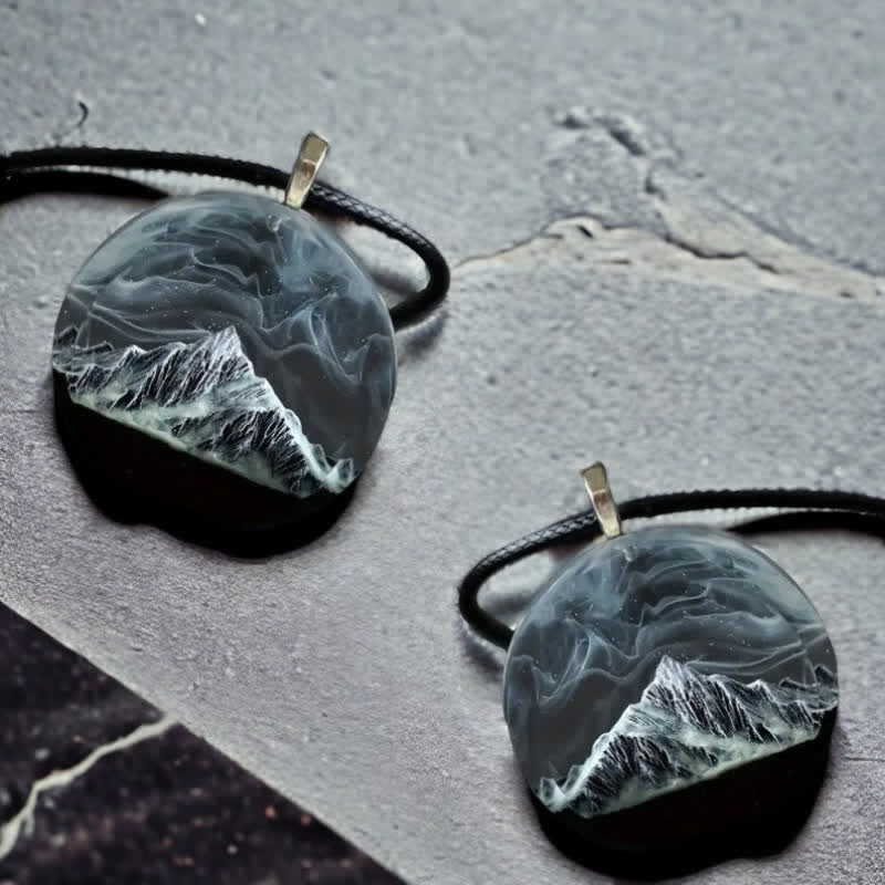Olivenorma Gray Snow Mountain Aurora Resin Round Pendant Necklace - image 3