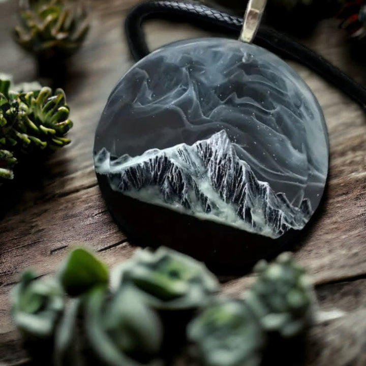 Olivenorma Gray Snow Mountain Aurora Resin Round Pendant Necklace - image 1