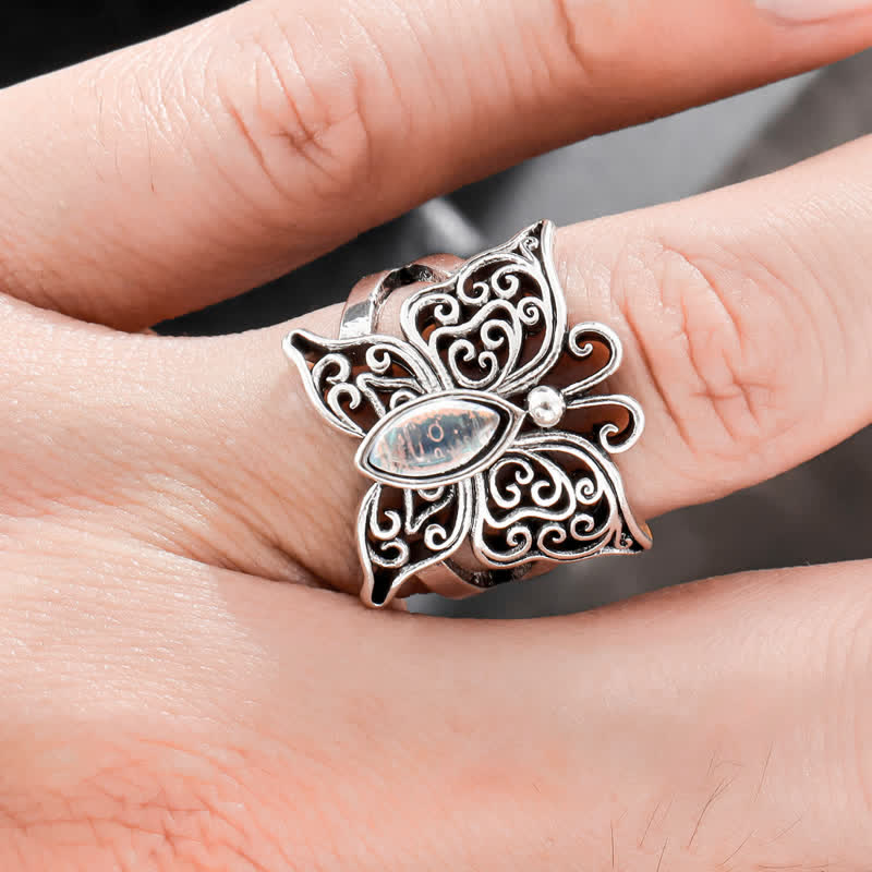 Olivenorma Vintage Butterfly Moonstone Ring - image 1