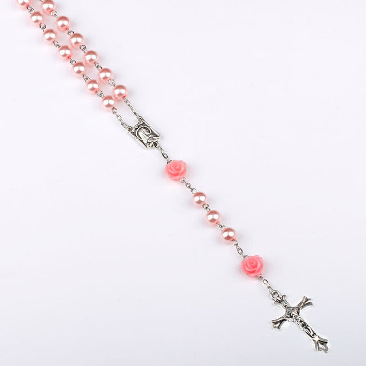 Olivenorma Pink Rose With Lourdes Medal Rosary Necklace - image 4