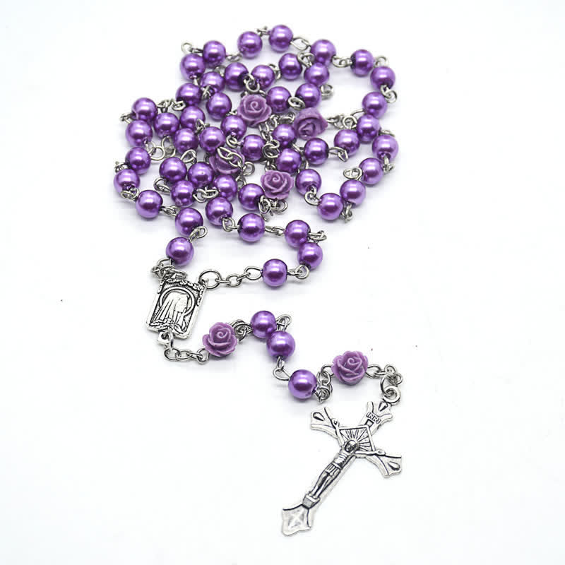 Olivenorma Pink Rose With Lourdes Medal Rosary Necklace - image 11