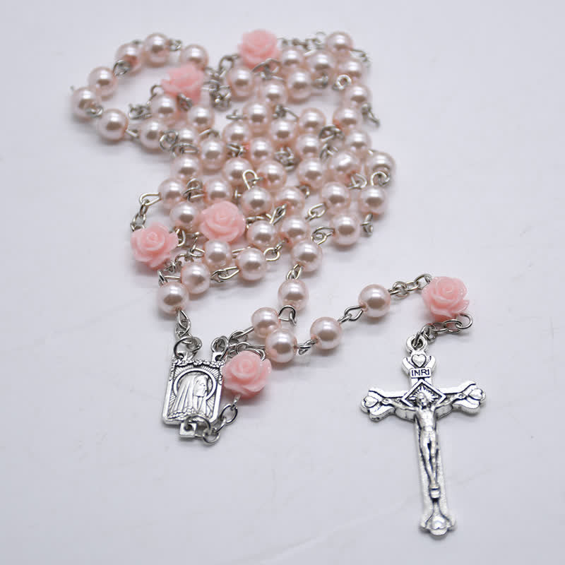 Olivenorma Pink Rose With Lourdes Medal Rosary Necklace - image 6