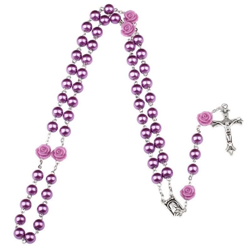 Olivenorma Purple Glass Beads Rosary Necklace - image 2