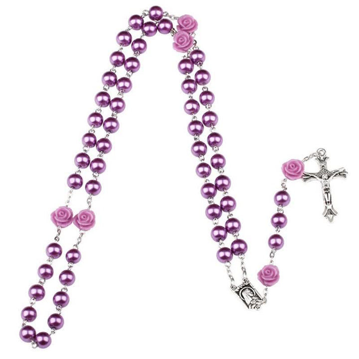 Olivenorma Purple Glass Beads Rosary Necklace - image 2