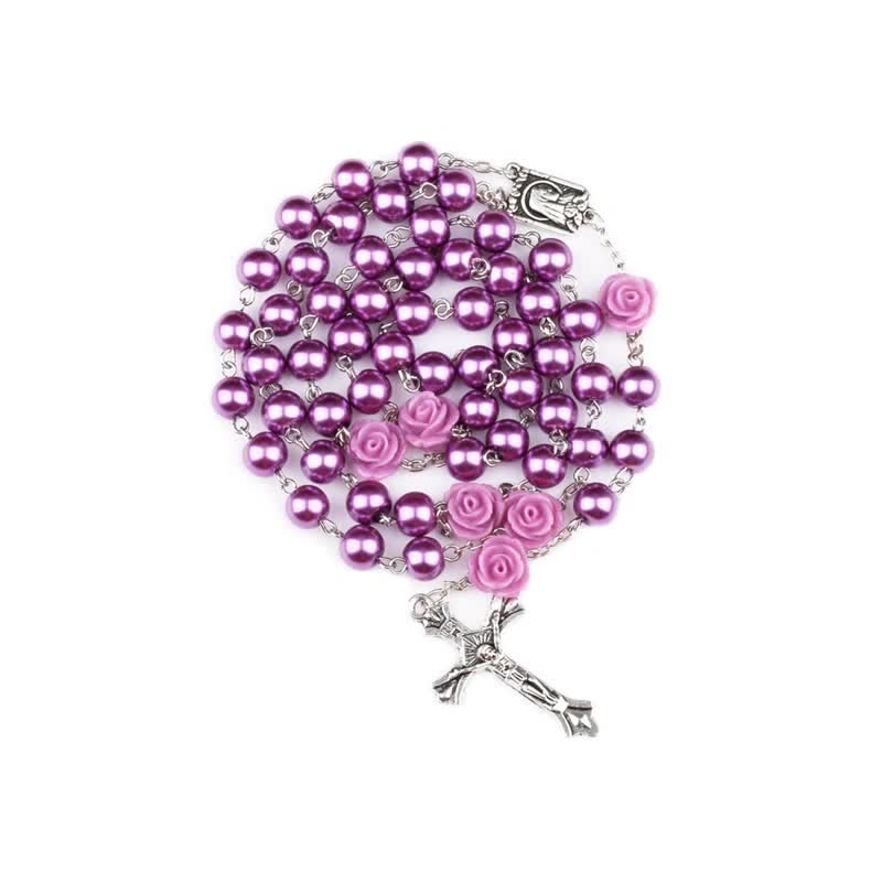 Olivenorma Purple Glass Beads Rosary Necklace - image 1