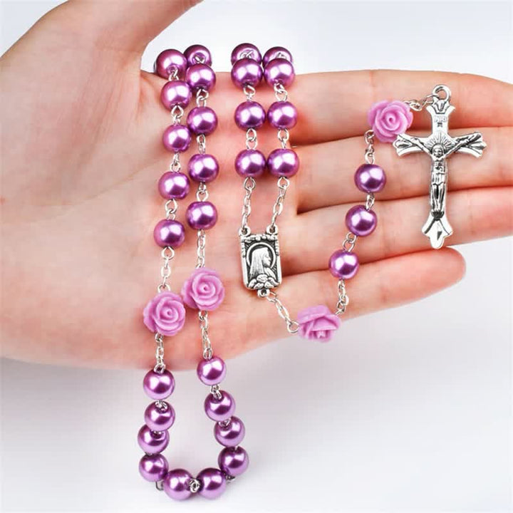 Olivenorma Purple Glass Beads Rosary Necklace - Necklace - image 0