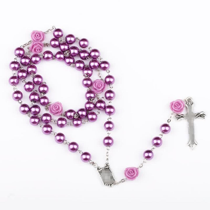 Olivenorma Purple Glass Beads Rosary Necklace - image 4