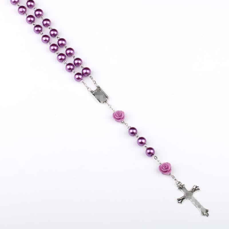 Olivenorma Purple Glass Beads Rosary Necklace - image 3
