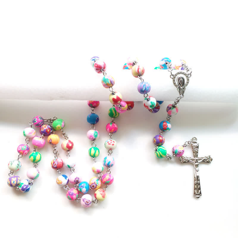 Olivenorma Color Polymer Clay Beads Cross Rosary Necklace - image 2