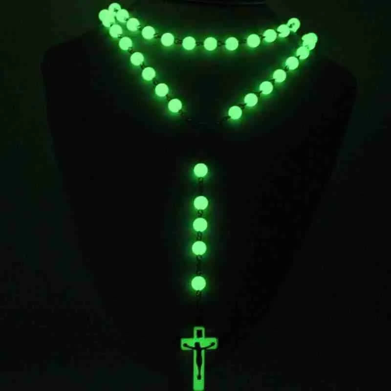 Olivenorma 8mm Luminous Beaded Cross Rosary Necklace - image 2