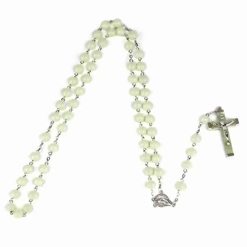 Olivenorma 8mm Luminous Beaded Cross Rosary Necklace - image 3