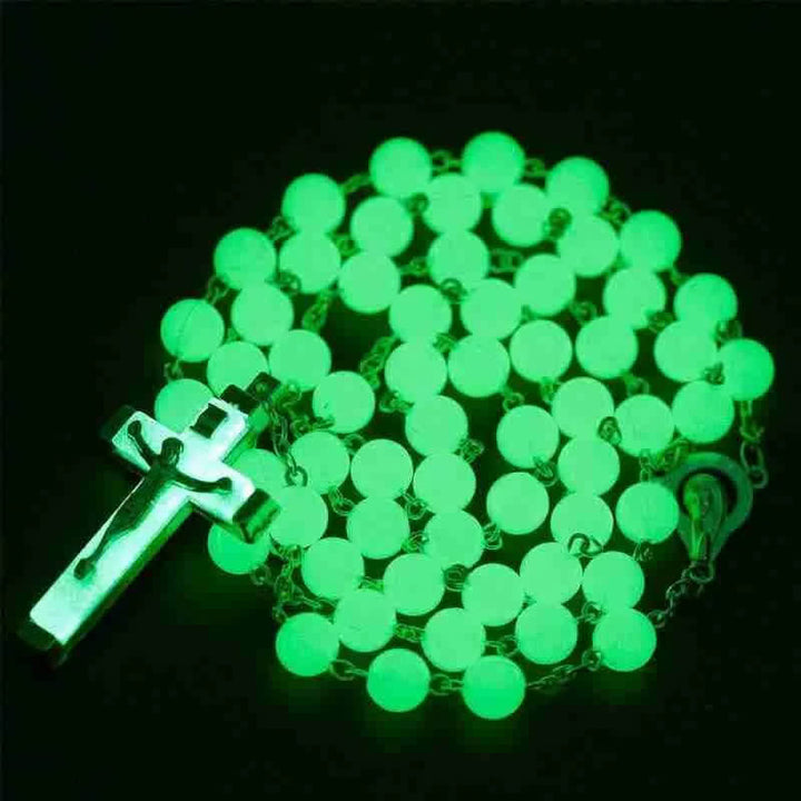Olivenorma 8mm Luminous Beaded Cross Rosary Necklace - image 5