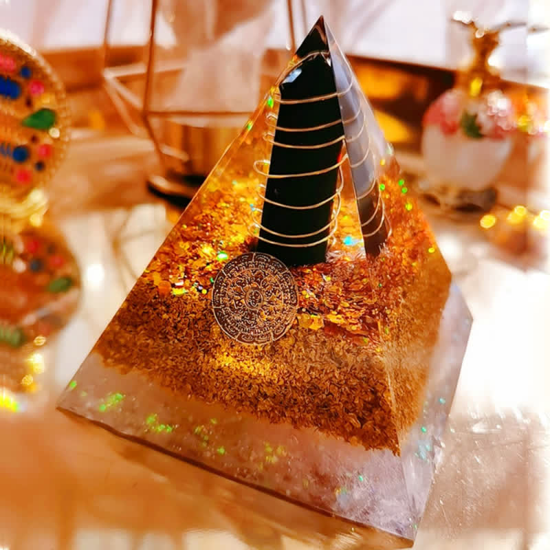Olivenorma Obsidian Prism Clear Crystal Orgone Pyramid - image 1