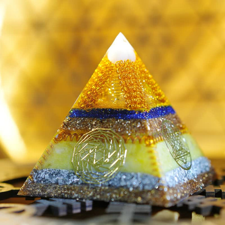 Olivenorma "Key to Wealth" Clear Crystal Citrine Orgone Pyramid - 8cm*8cm - image 1