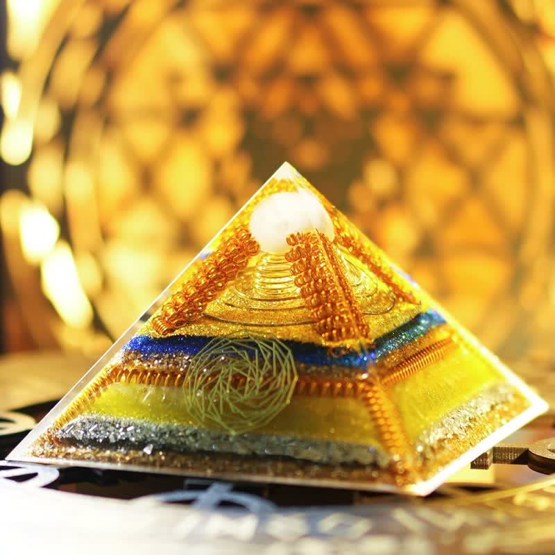 Olivenorma "Key to Wealth" Clear Crystal Citrine Orgone Pyramid - 13cm*13cm - image 0