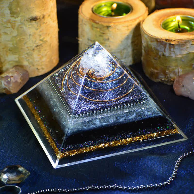 Olivenorma High Frequency Clear Crystal Obsidian Orgone Pyramid - image 2