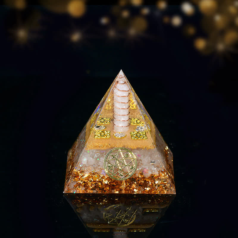 Olivenorma Five Elements Metal Wood Water Fire Earth Orgone Pyramid - Metal-Clear Crystal - 8cm*8cm - image 5