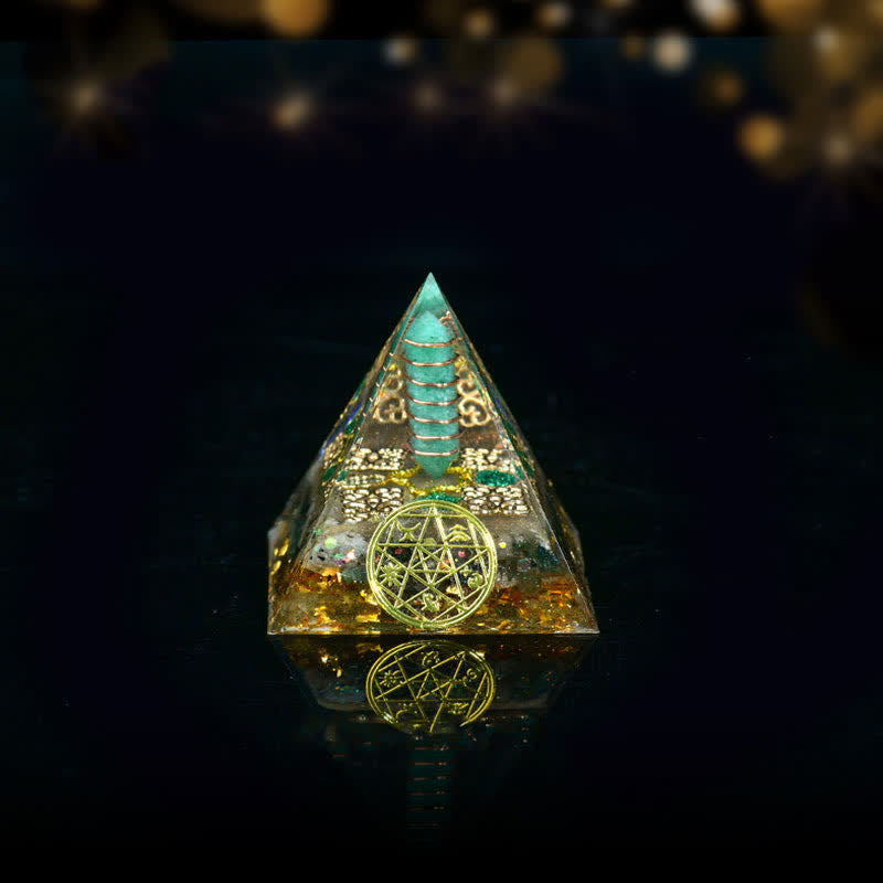 Olivenorma Five Elements Metal Wood Water Fire Earth Orgone Pyramid - Wood-Green Aventurine - 6cm*6cm - image 1
