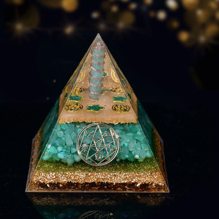 Olivenorma Five Elements Metal Wood Water Fire Earth Orgone Pyramid - Wood-Green Aventurine - 12cm*12cm - image 0