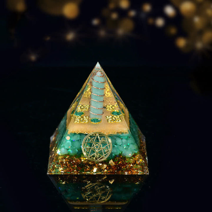 Olivenorma Five Elements Metal Wood Water Fire Earth Orgone Pyramid - Wood-Green Aventurine - 8cm*8cm - image 2