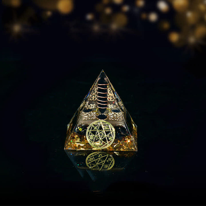 Olivenorma Five Elements Metal Wood Water Fire Earth Orgone Pyramid - Water-Obsidian - 6cm*6cm - image 8