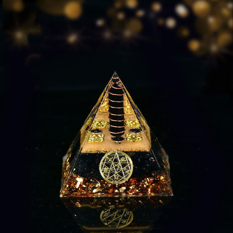 Olivenorma Five Elements Metal Wood Water Fire Earth Orgone Pyramid - Water-Obsidian - 8cm*8cm - image 9