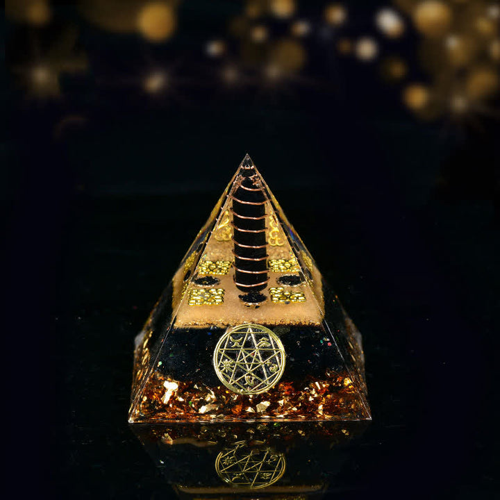 Olivenorma Five Elements Metal Wood Water Fire Earth Orgone Pyramid - Water-Obsidian - 8cm*8cm - image 9