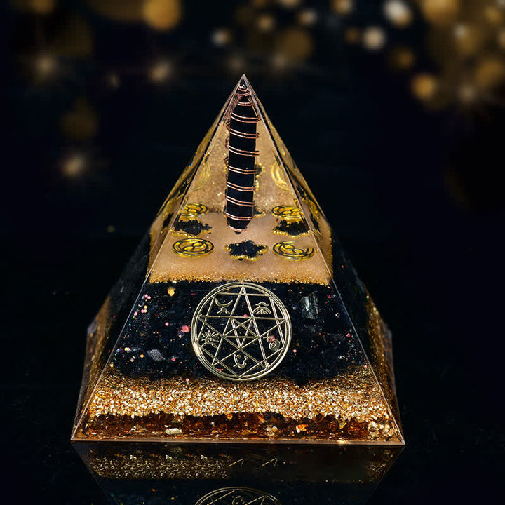 Olivenorma Five Elements Metal Wood Water Fire Earth Orgone Pyramid - Water-Obsidian - 12cm*12cm - image 10