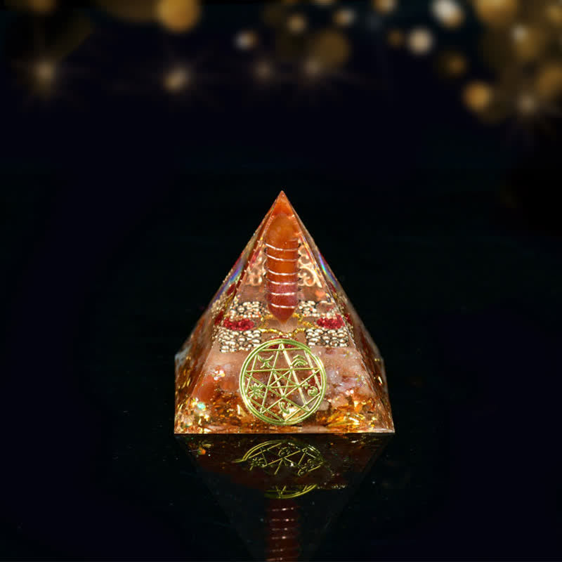 Olivenorma Five Elements Metal Wood Water Fire Earth Orgone Pyramid - Fire-Sandstone - 6cm*6cm - image 12