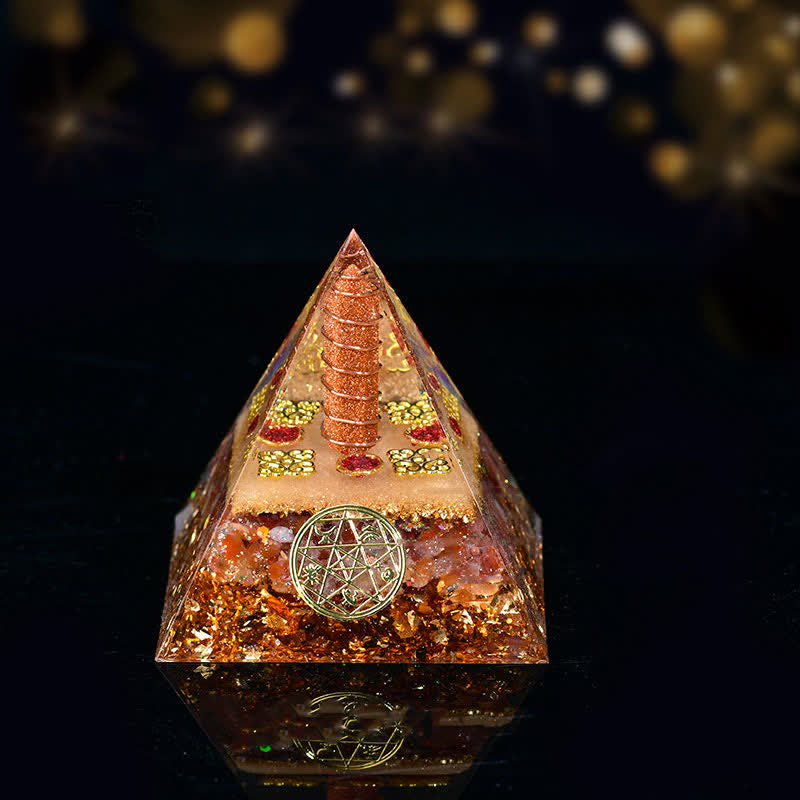 Olivenorma Five Elements Metal Wood Water Fire Earth Orgone Pyramid - Fire-Sandstone - 8cm*8cm - image 13
