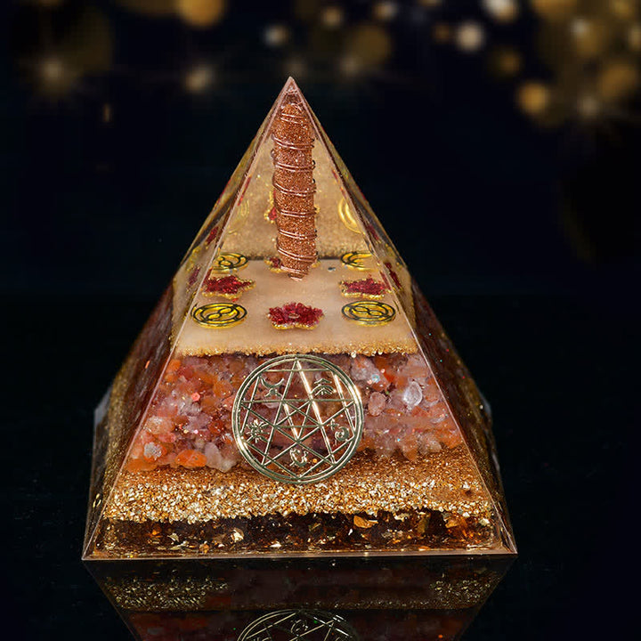 Olivenorma Five Elements Metal Wood Water Fire Earth Orgone Pyramid - Fire-Sandstone - 12cm*12cm - image 14
