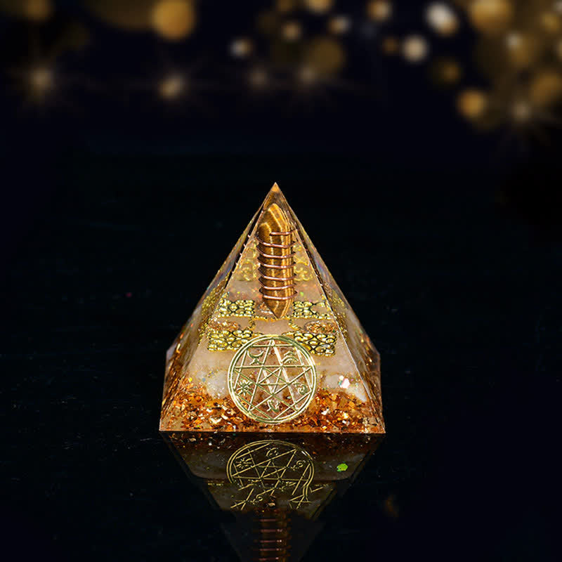 Olivenorma Five Elements Metal Wood Water Fire Earth Orgone Pyramid - Earth-Tiger Eye - 6cm*6cm - image 16