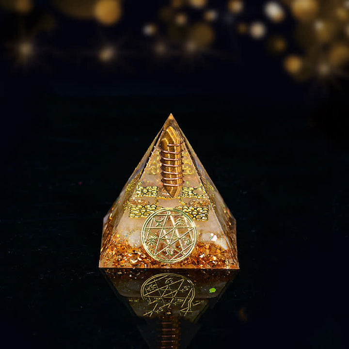 Olivenorma Five Elements Metal Wood Water Fire Earth Orgone Pyramid - Earth-Tiger Eye - 6cm*6cm - image 16