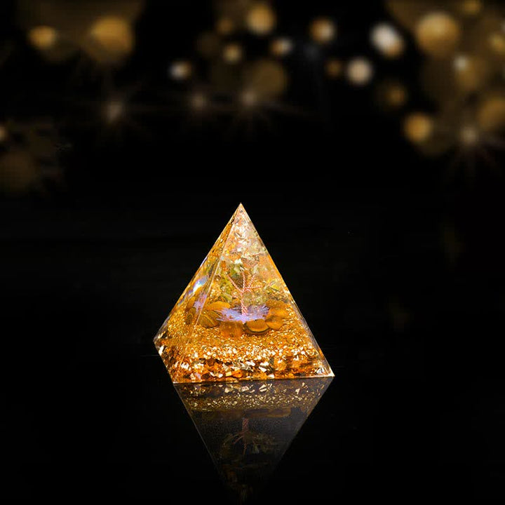 Olivenorma Peridot Tiger Eye Tree of Life Orgone Pyramid - 5cm*5cm - image 1