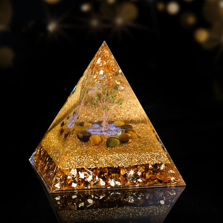 Olivenorma Peridot Tiger Eye Tree of Life Orgone Pyramid - 12cm*12cm - image 5