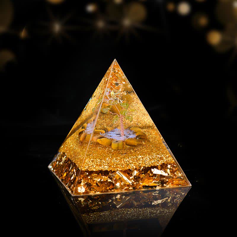 Olivenorma Peridot Tiger Eye Tree of Life Orgone Pyramid - 10cm*10cm - image 4
