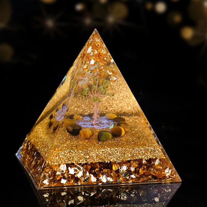 Olivenorma Peridot Tiger Eye Tree of Life Orgone Pyramid - 15cm*15cm - image 6
