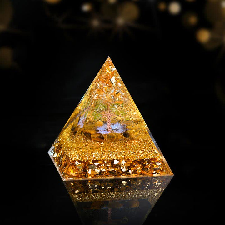 Olivenorma Peridot Tiger Eye Tree of Life Orgone Pyramid - 8cm*8cm - image 3