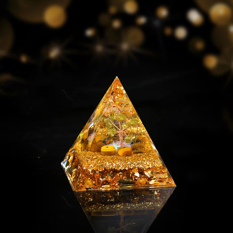 Olivenorma Peridot Tiger Eye Tree of Life Orgone Pyramid - 6cm*6cm - image 2