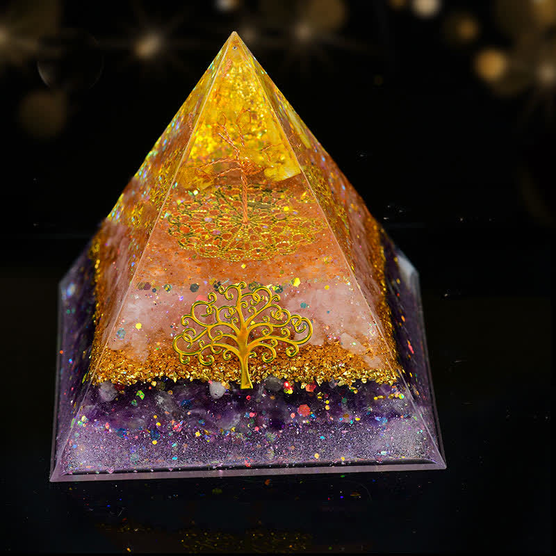 Olivenorma 10cm Natural Crystal Tree Of Life Orgone Pyramid - Citrine&Rose Quartz&Amethyst - image 0