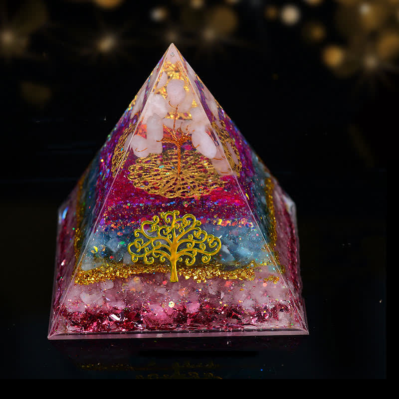 Olivenorma 10cm Natural Crystal Tree Of Life Orgone Pyramid - Rose Quartz&Aquamarine - image 4