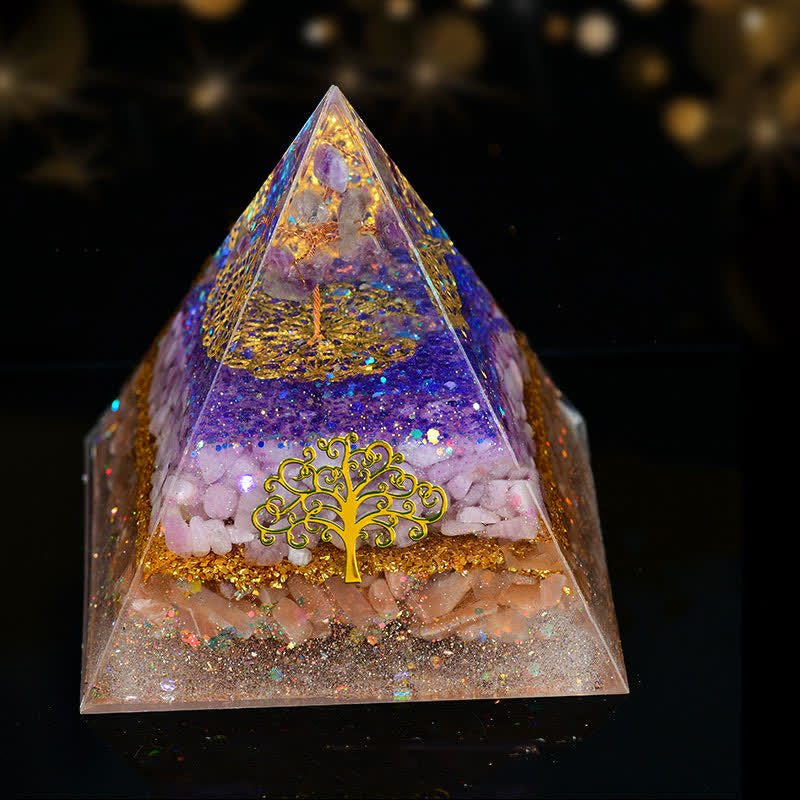 Olivenorma 10cm Natural Crystal Tree Of Life Orgone Pyramid - Amethyst&Lepidolite&Sun Stone - image 7