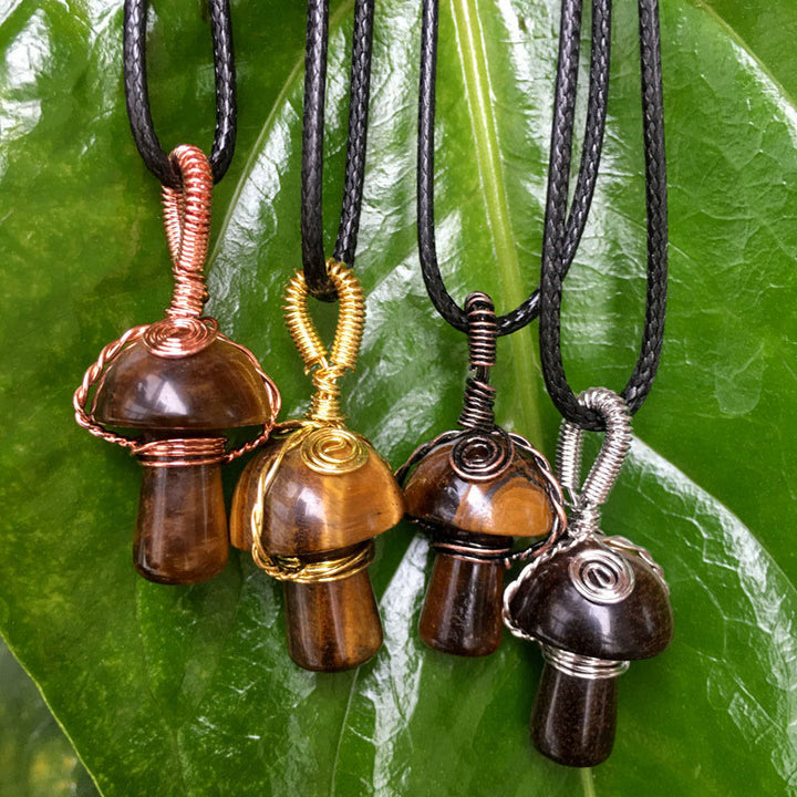 Olivenorma Hand Wound Natural Crystal Mushroom Necklace - Tiger Eye - Rose Gold - image 13