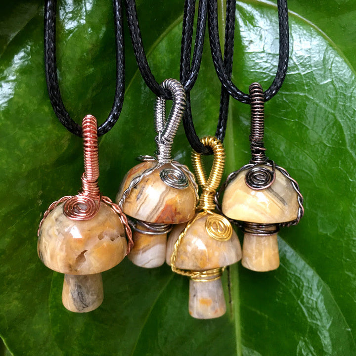 Olivenorma Hand Wound Natural Crystal Mushroom Necklace - Agate - Rose Gold - image 5