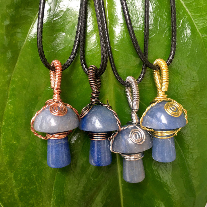 Olivenorma Hand Wound Natural Crystal Mushroom Necklace - Blue Aventurine - Rose Gold - image 17