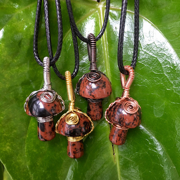 Olivenorma Hand Wound Natural Crystal Mushroom Necklace - Mahogany Obsidian - Rose Gold - image 15