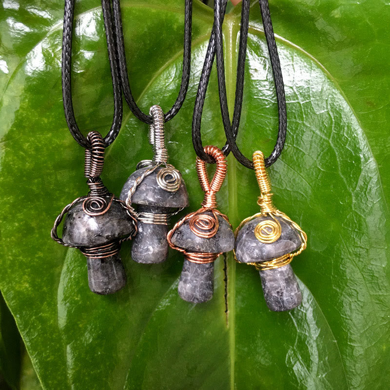 Olivenorma Hand Wound Natural Crystal Mushroom Necklace - Labradorite - Rose Gold - image 7