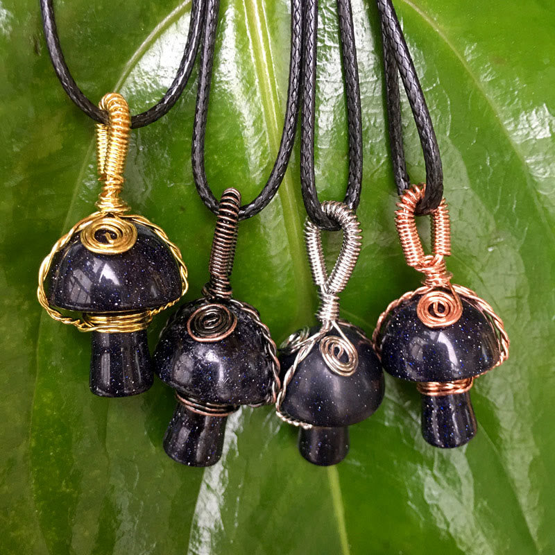 Olivenorma Hand Wound Natural Crystal Mushroom Necklace - Blue Sandstone - Rose Gold - image 41