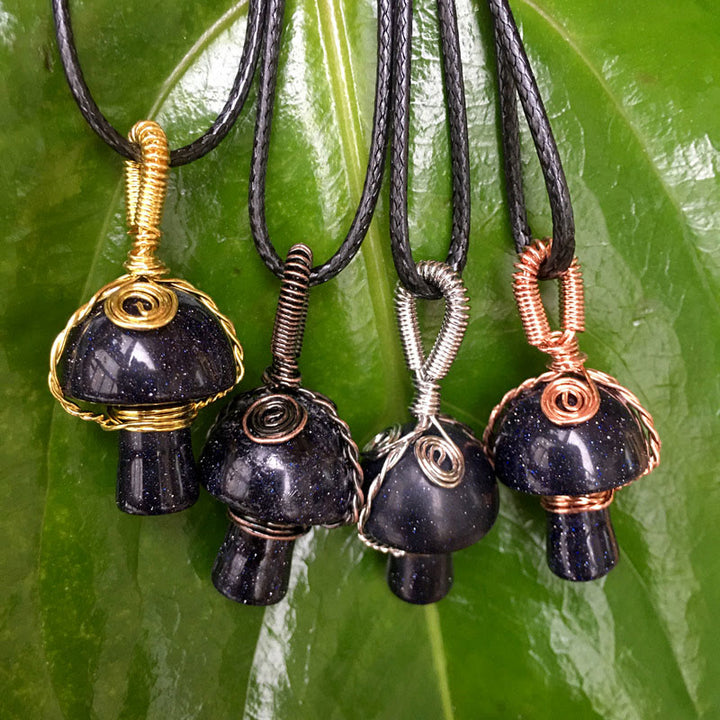 Olivenorma Hand Wound Natural Crystal Mushroom Necklace - Blue Sandstone - Rose Gold - image 41