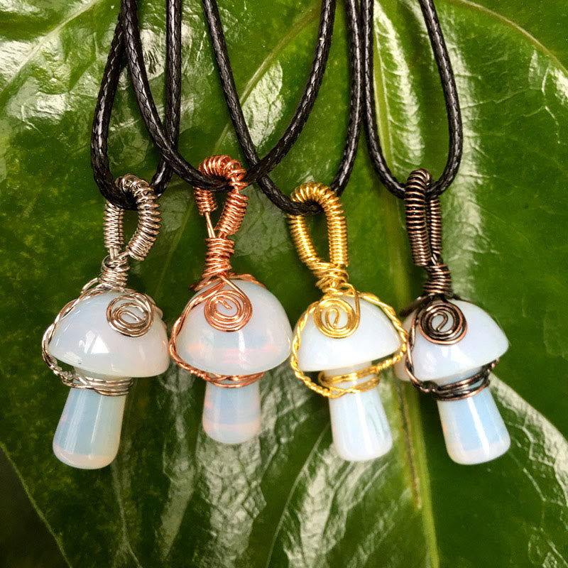 Olivenorma Hand Wound Natural Crystal Mushroom Necklace - Opal - Rose Gold - image 27